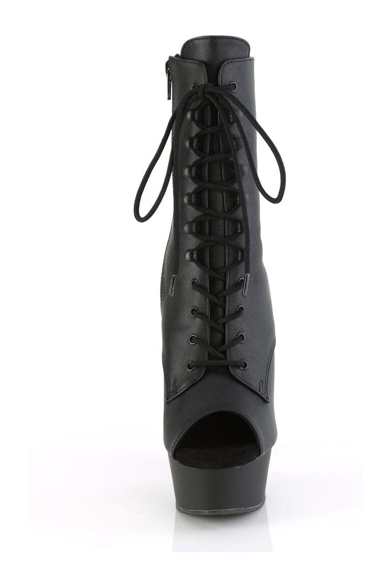 Pleaser DELIGHT-1021 Black Faux Leather Ankle Boot in Black Faux Leather