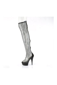Pleaser DELIGHT-3009 Black Faux Suede Thigh Boot in Black Faux Suede