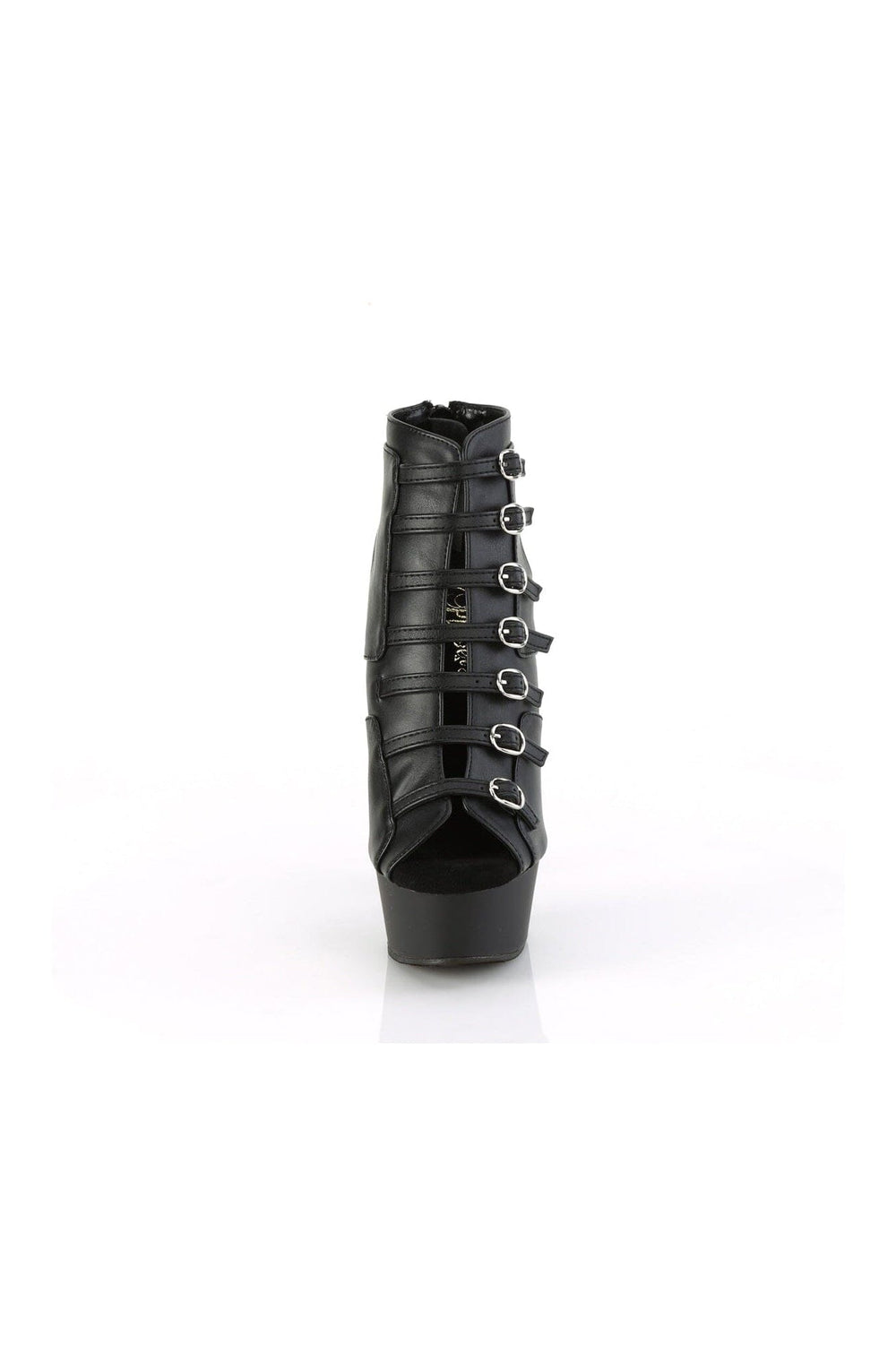 Pleaser DELIGHT-600-11 Black Faux Leather Ankle Boot in Black Faux Leather