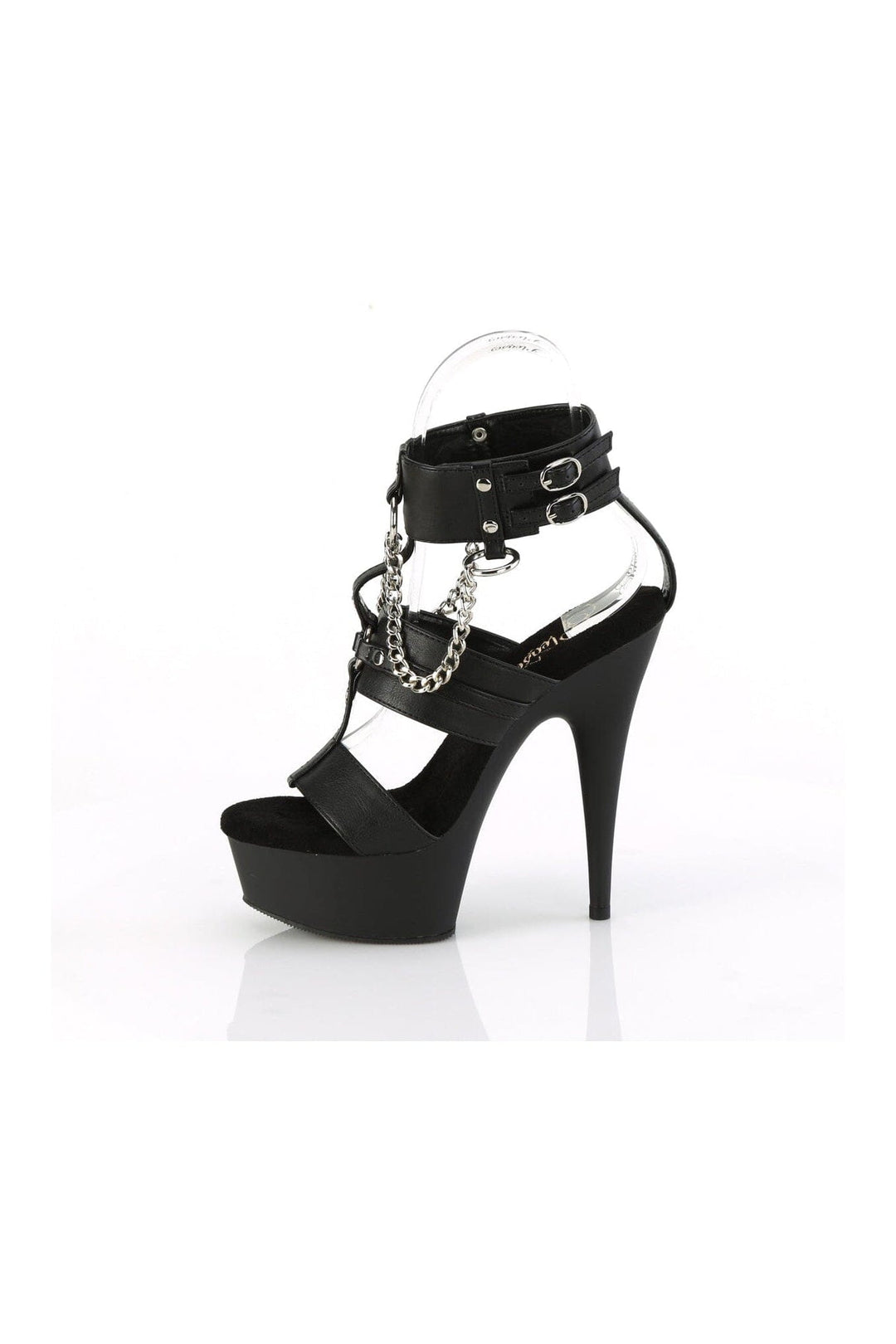 Pleaser DELIGHT-661 Black Faux Leather Sandal in Black Faux Leather