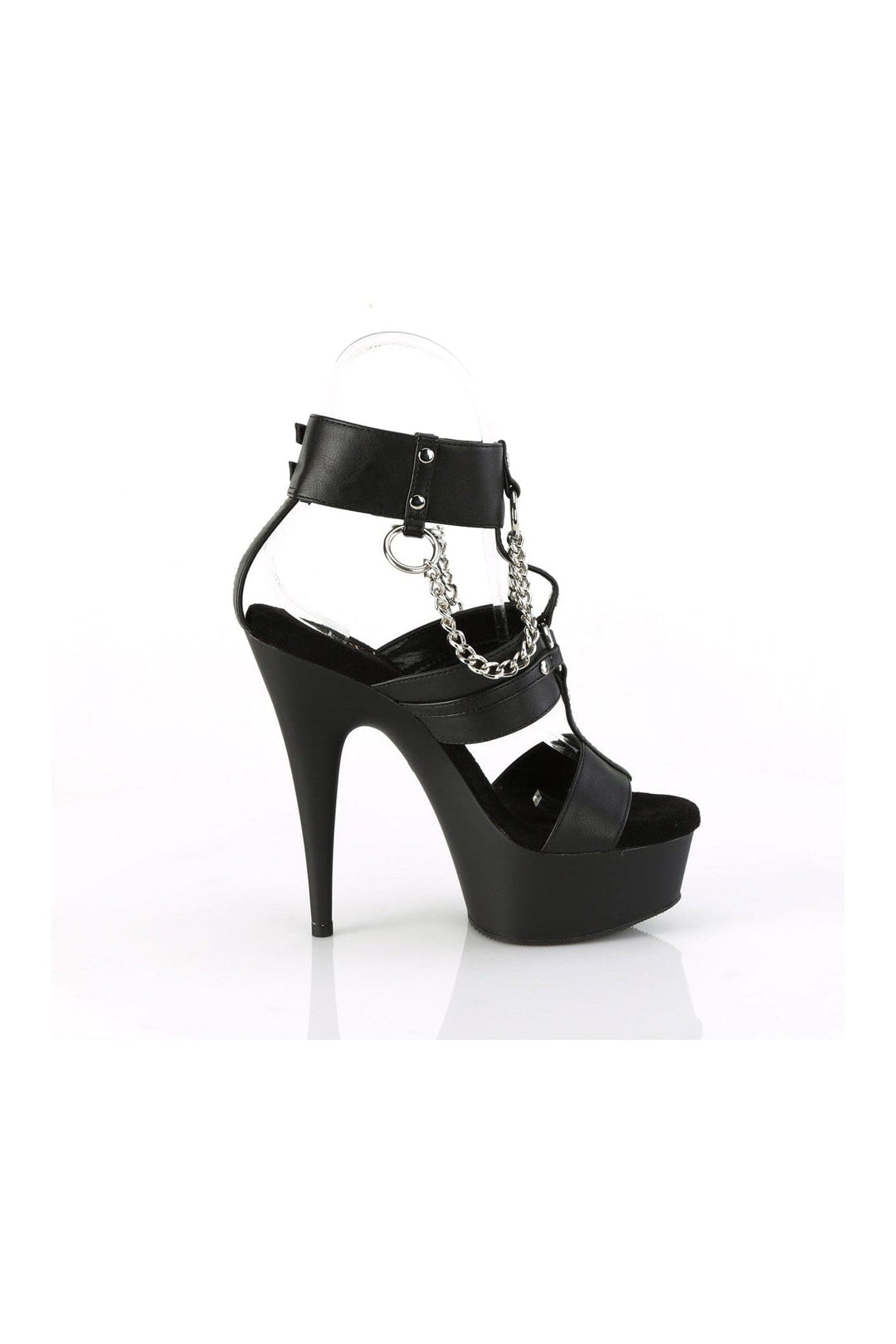 Pleaser DELIGHT-661 Black Faux Leather Sandal in Black Faux Leather