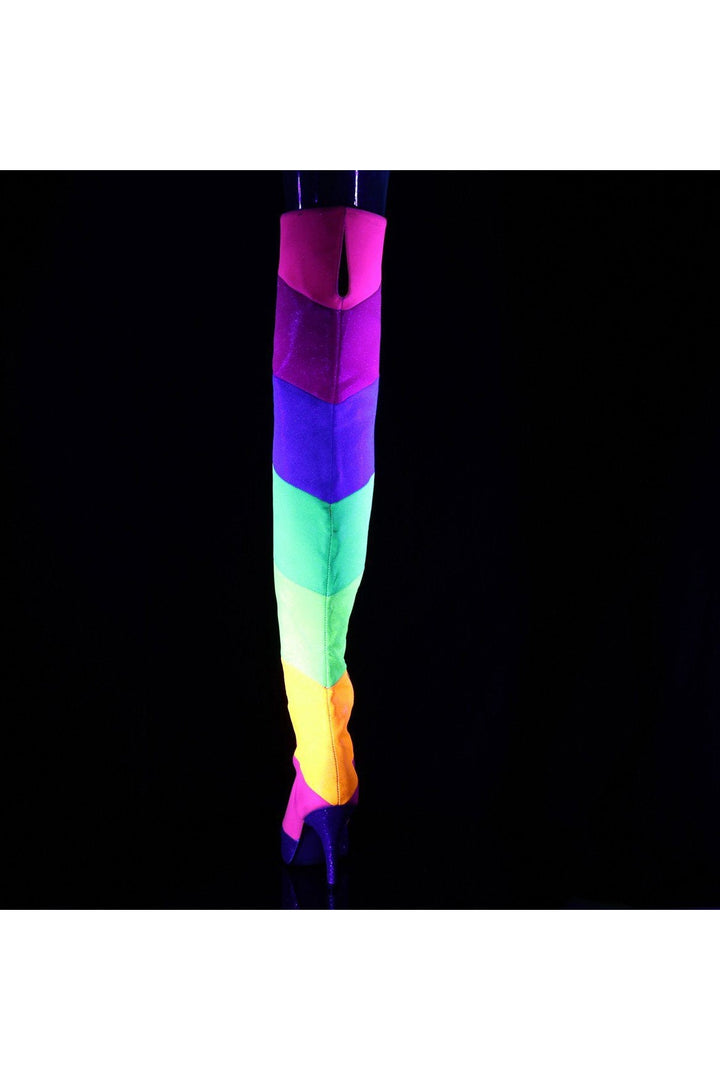 DREAM-3012RBG Thigh Boots | Rainbow Faux Leather-Thigh Boots-Pleaser Pink Label-SEXYSHOES.COM