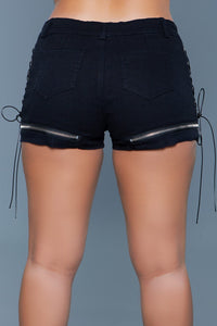 BeWicked Denim Shorts With Tie Up Side Detail in Black