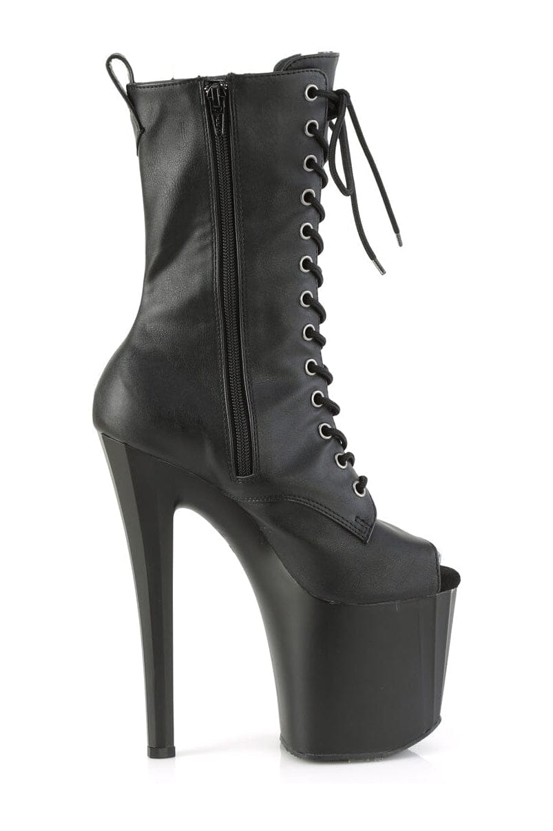 Pleaser ENCHANT-1041 Black Faux Leather Ankle Boot in Black Faux Leather