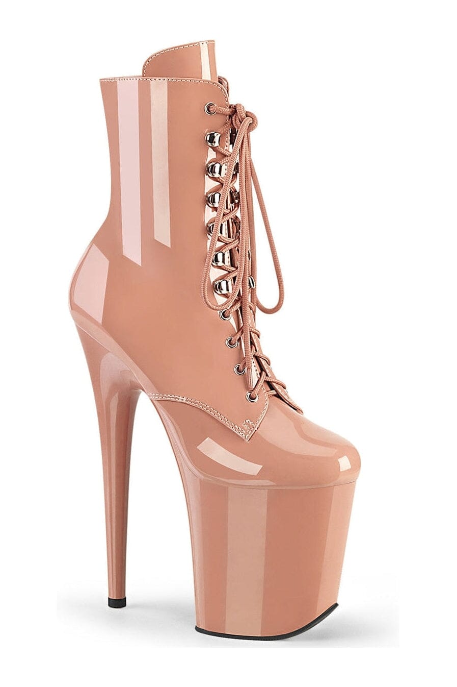 Pleaser FLAMINGO-1020 Rose Gold Patent Ankle Boot in Rose Gold Patent from SexyShoes.com