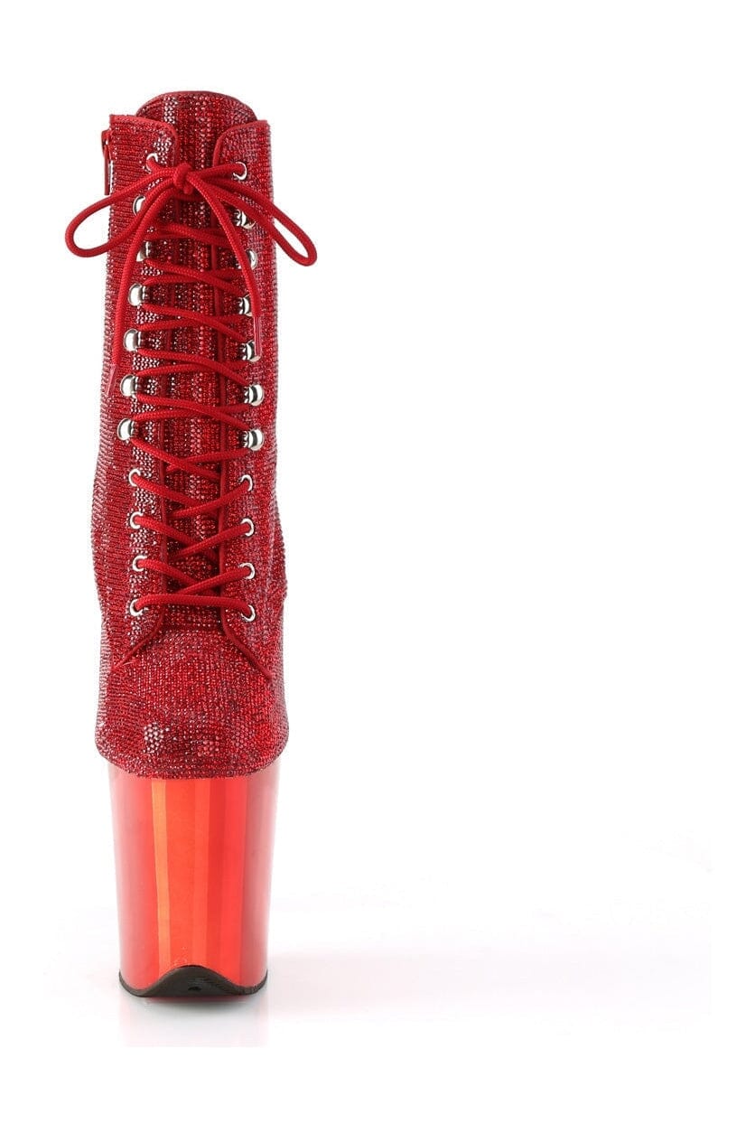 Pleaser FLAMINGO-1020CHRS Red Faux Suede Ankle Boot in Red Faux Suede