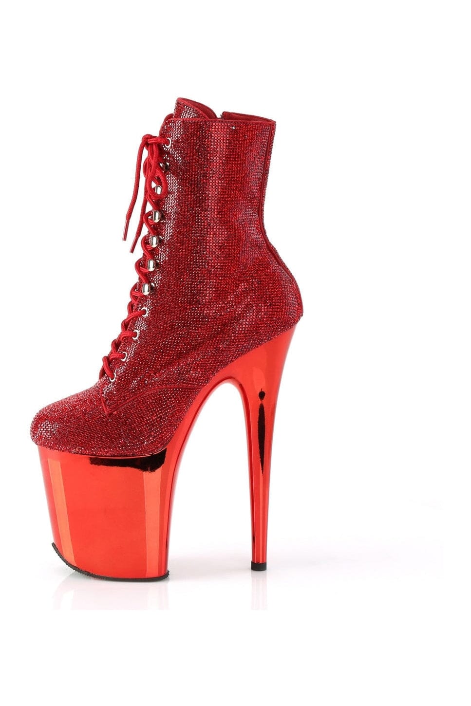 Pleaser FLAMINGO-1020CHRS Red Faux Suede Ankle Boot in Red Faux Suede