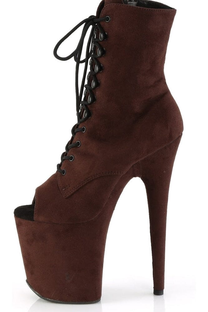Pleaser FLAMINGO-1021FS Brown Faux Suede Ankle Boot in Brown Faux Suede