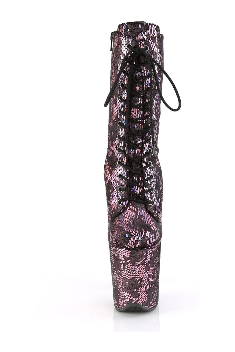 Pleaser FLAMINGO-1040SPF Pink Faux Snake Ankle Boot in Pink Faux Snake