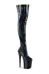 Pleaser FLAMINGO-3000HWR Black Hologram Thigh Boot in Black Hologram from SexyShoes.com