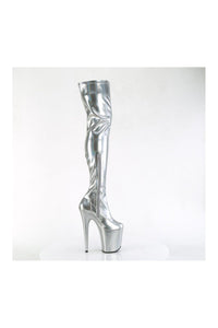 Pleaser FLAMINGO-3000HWR Silver Hologram Thigh Boot in Silver Hologram
