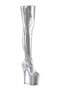Pleaser FLAMINGO-3000HWR Silver Hologram Thigh Boot in Silver Hologram from SexyShoes.com