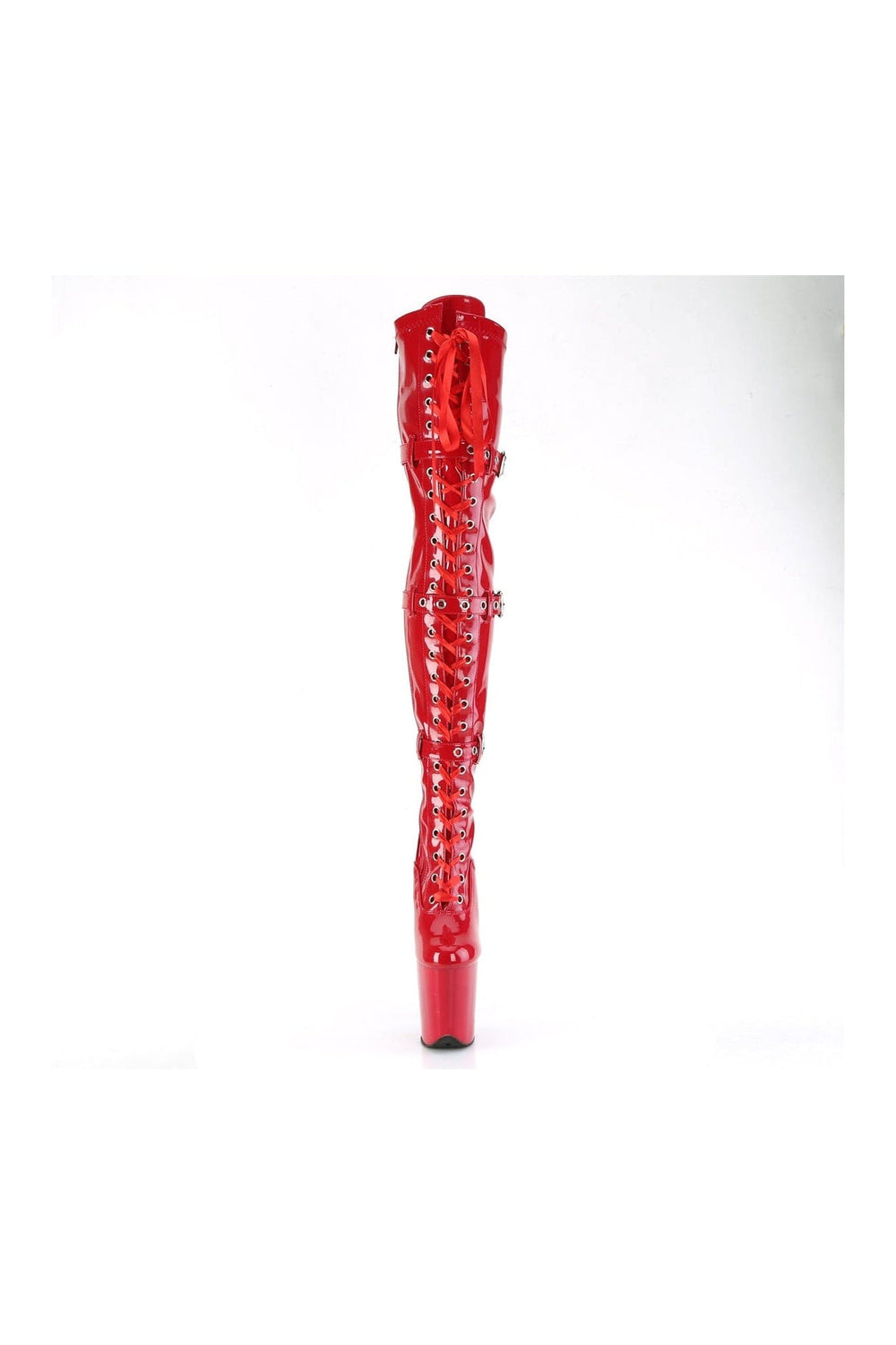 Pleaser FLAMINGO-3028 Red Patent Thigh Boot in Red Patent