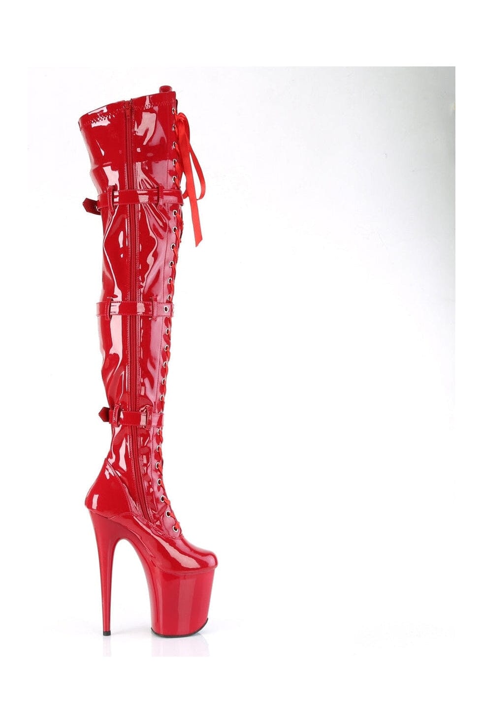 Pleaser FLAMINGO-3028 Red Patent Thigh Boot in Red Patent