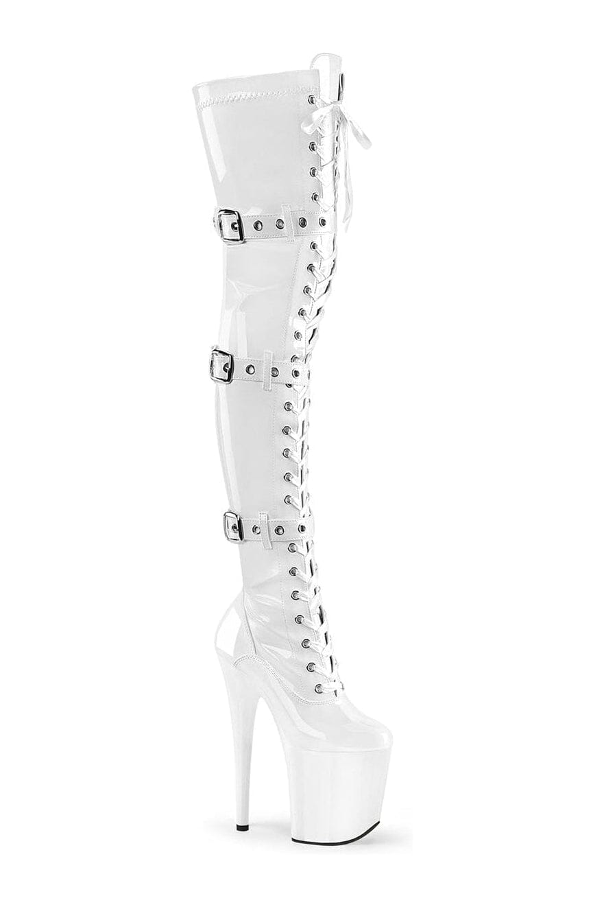 Pleaser FLAMINGO-3028 White Patent Thigh Boot in White Patent from SexyShoes.com