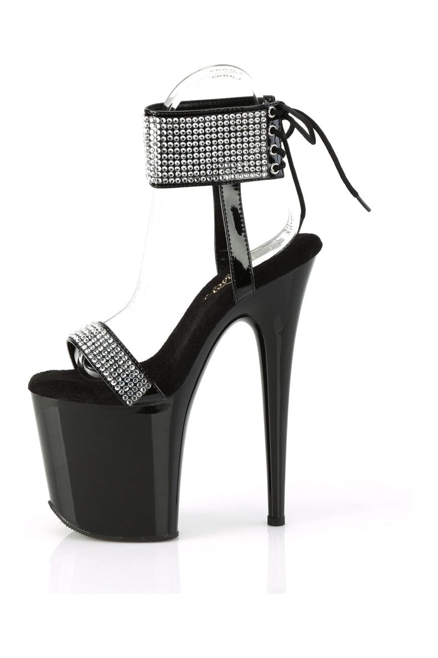 Pleaser FLAMINGO-870 Black Patent Sandal in Black Patent