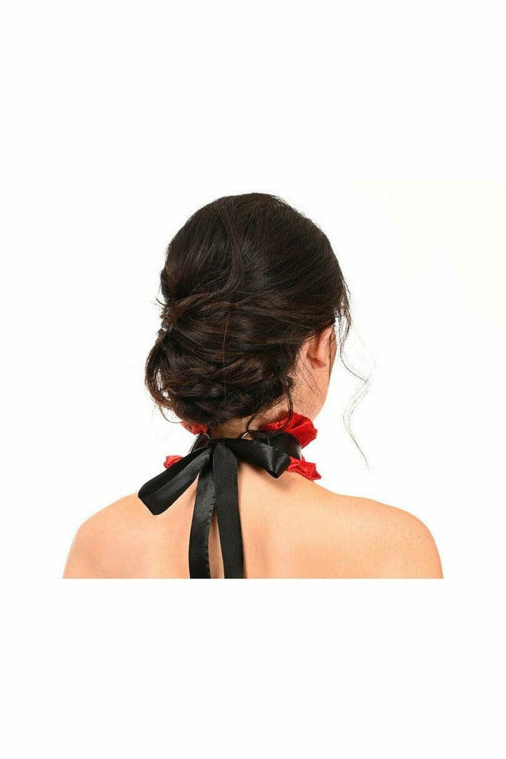 Kitten Collection Red Velvet & Faux Leather Choker-Body Harness-SEXYSHOES.COM