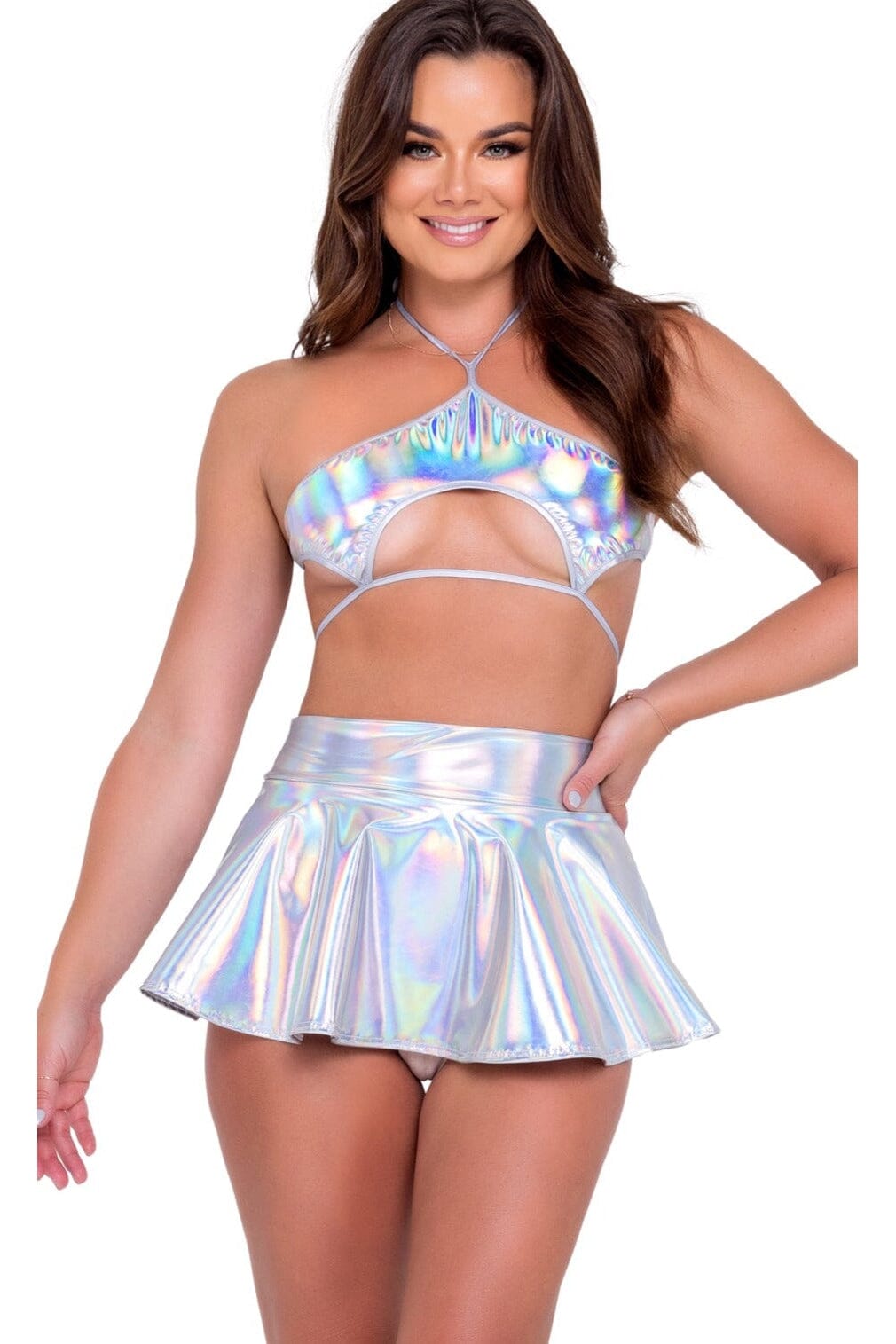Roma Dancewear Holographic Keyhole Tie Top in Silver  from SexyShoes.com