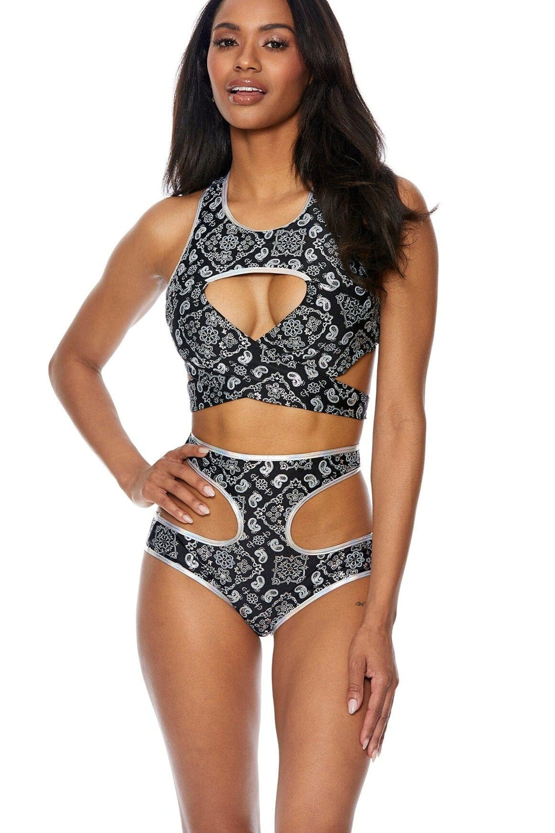 Bodyshotz Two Piece Paisley Bandana Handkerchief Set in Black  from SexyShoes.com