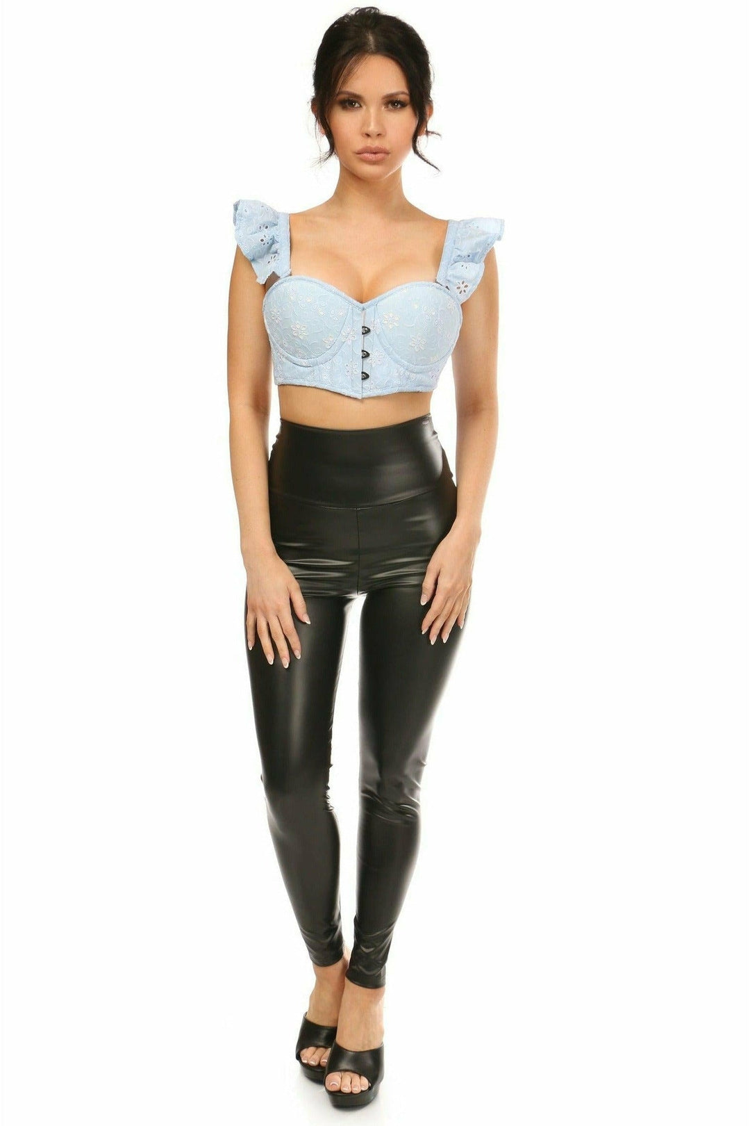 Lavish Lt Blue Eyelet Underwire Bustier Top w/Removable Ruffle Sleeves-Bustier Tops-SEXYSHOES.COM
