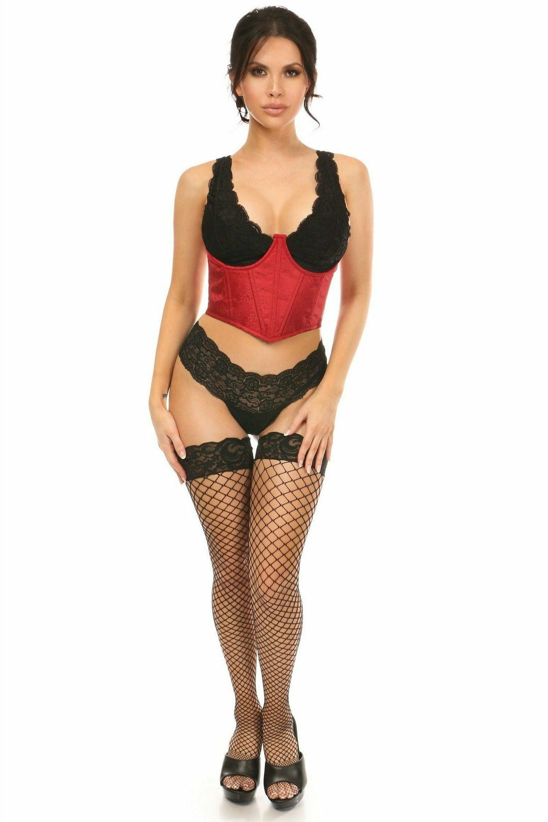 Lavish Wine Brocade Open Cup Waist Cincher-Waist Cinchers-SEXYSHOES.COM