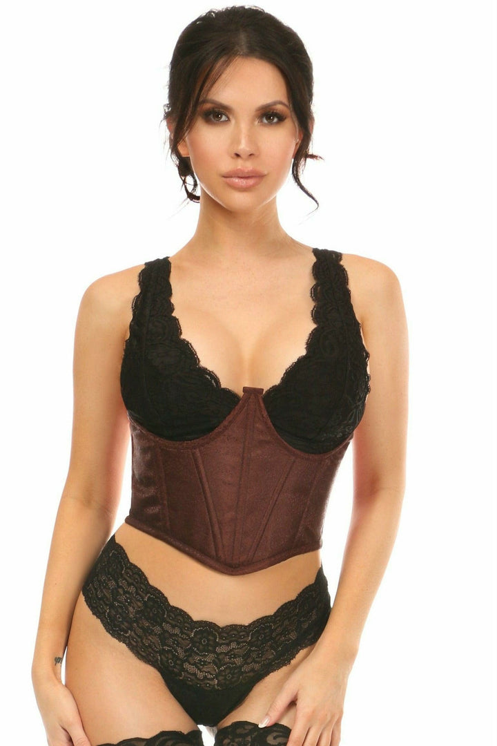 Lavish Dark Brown Brocade Open Cup Waist Cincher-Waist Cinchers-SEXYSHOES.COM
