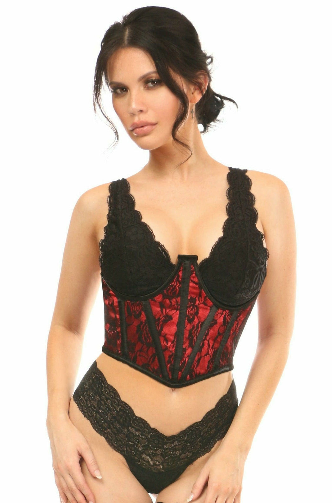 Lavish Red w/Black Lace Overlay Open Cup Waist Cincher-Waist Cinchers-SEXYSHOES.COM