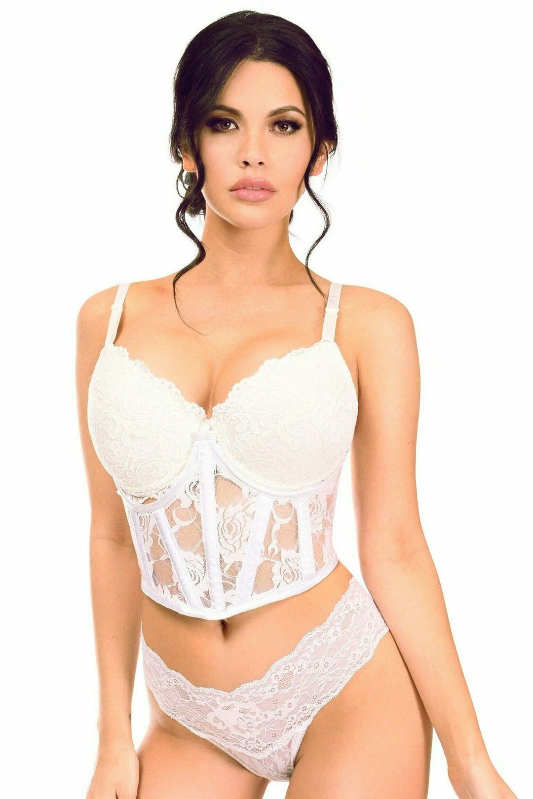 Lavish White Sheer Lace Underwire Waist Cincher Corset-Waist Cinchers-SEXYSHOES.COM