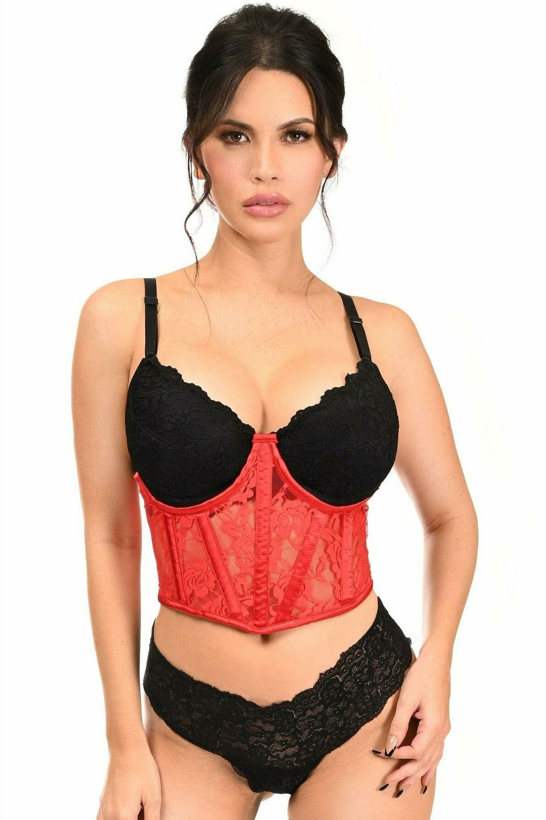 Lavish Red Sheer Lace Underwire Waist Cincher Corset-Waist Cinchers-SEXYSHOES.COM