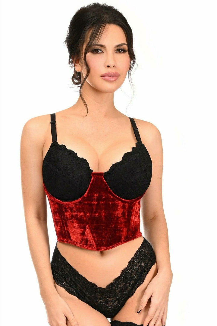 Lavish Red Velvet Underwire Waist Cincher Corset-Waist Cinchers-SEXYSHOES.COM