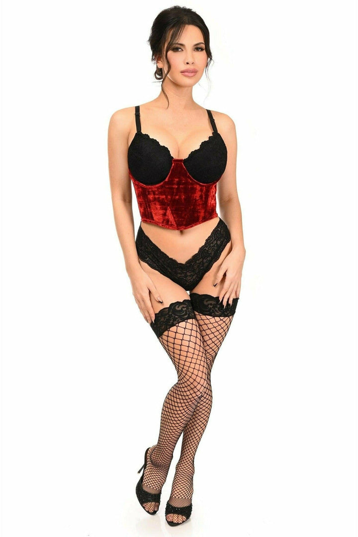 Lavish Red Velvet Underwire Waist Cincher Corset-Waist Cinchers-SEXYSHOES.COM