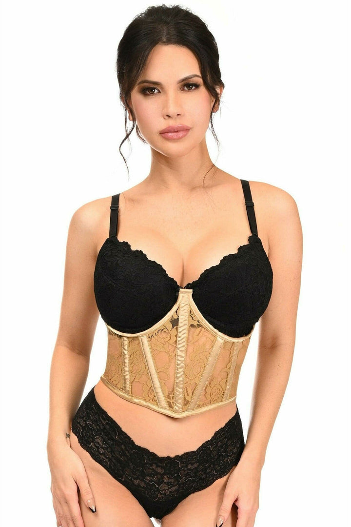 Beige Sheer Lace Underwire Waist Cincher Corset-Waist Cinchers-SEXYSHOES.COM