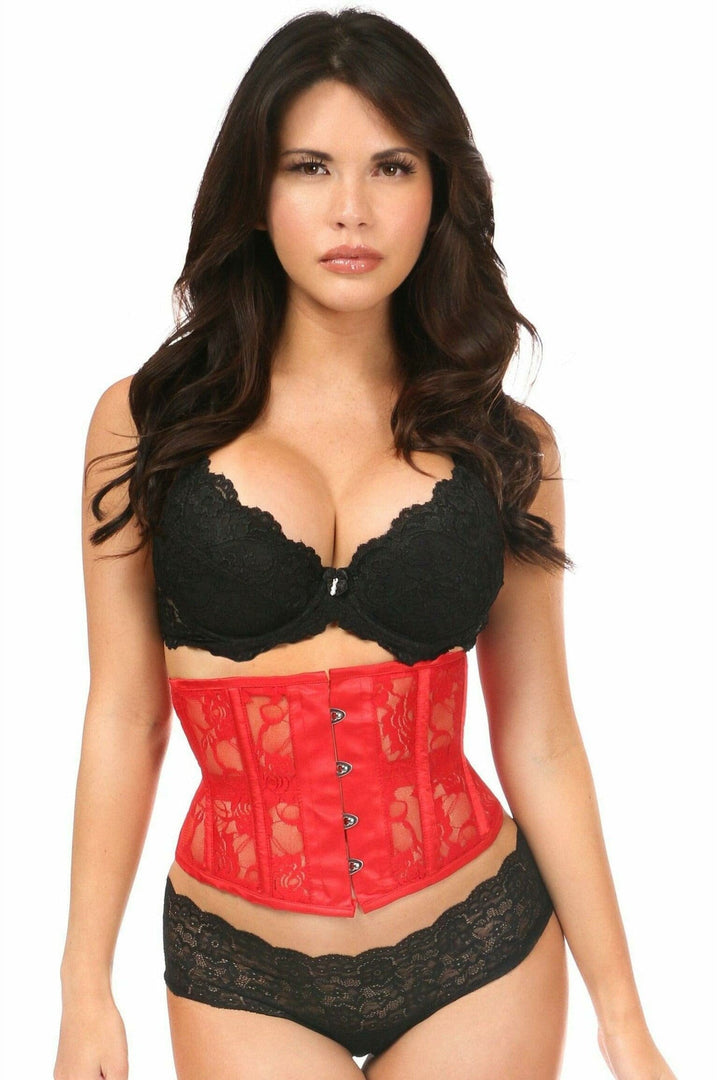 Lavish Red Sheer Lace Waist Cincher Corset-Waist Cinchers-SEXYSHOES.COM