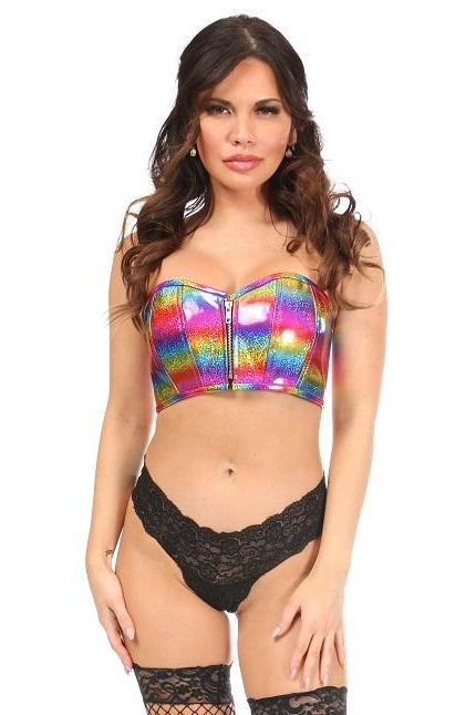 Lavish Rainbow Glitter Short Bustier Top