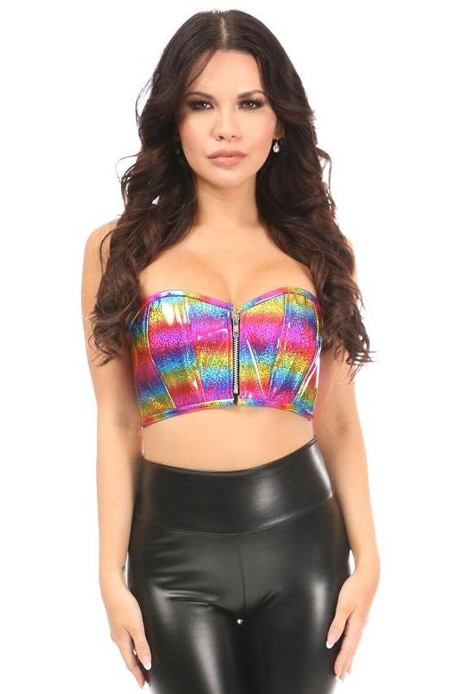 Lavish Rainbow Glitter Short Bustier Top