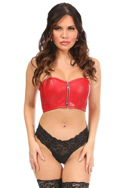 Plus Size Faux Leather Bustier-Overbust Corsets-Daisy Corsets-Red-SEXYSHOES.COM