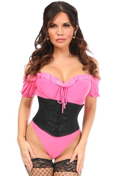 Plus Size Satin Mini Cincher-Waist Cincher-Daisy Corsets-Black-SEXYSHOES.COM