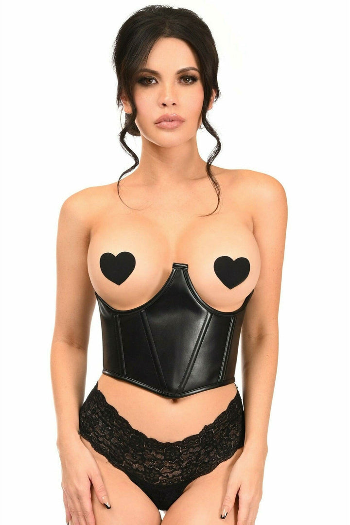 Lavish Black Faux Leather Underwire Cincher Corset-Waist Cinchers-Daisy Corsets-Black-S-SEXYSHOES.COM