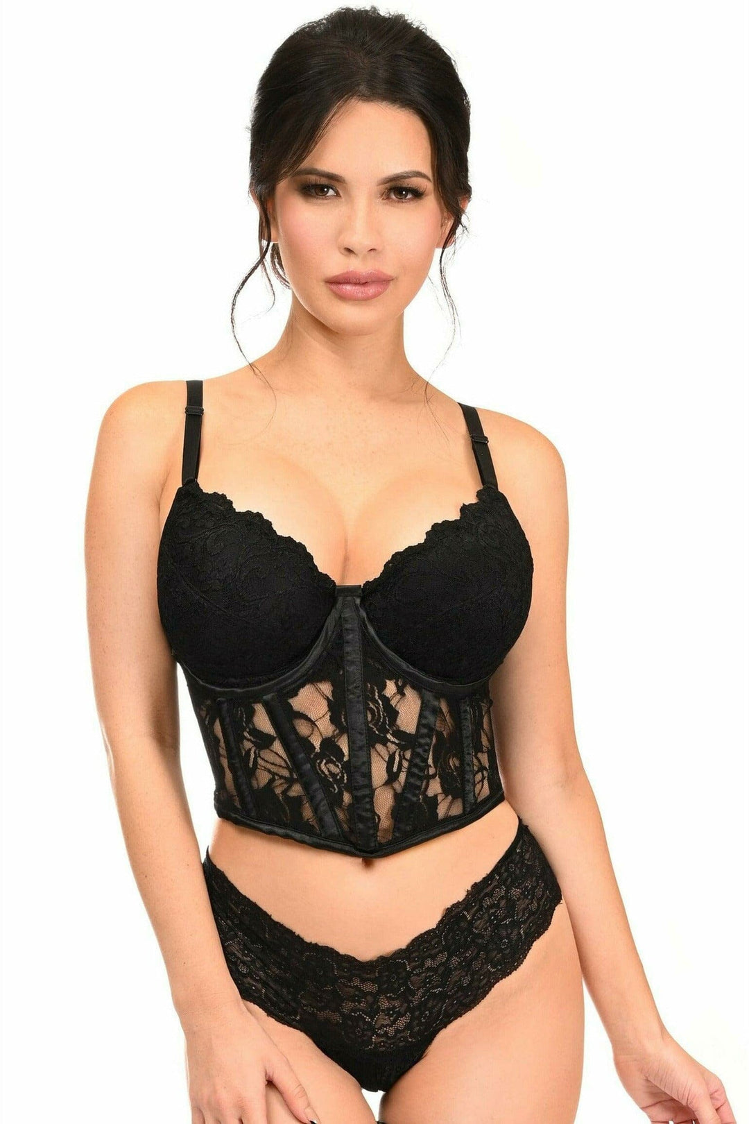 Lavish Black Sheer Lace Underwire Waist Cincher Corset-Waist Cinchers-Daisy Corsets-Black-S-SEXYSHOES.COM