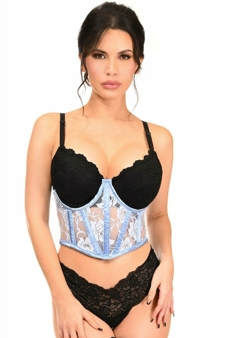 Lavish Lt Blue Sheer Lace Underwire Waist Cincher Corset-Waist Cinchers-Daisy Corsets-Blue-S-SEXYSHOES.COM
