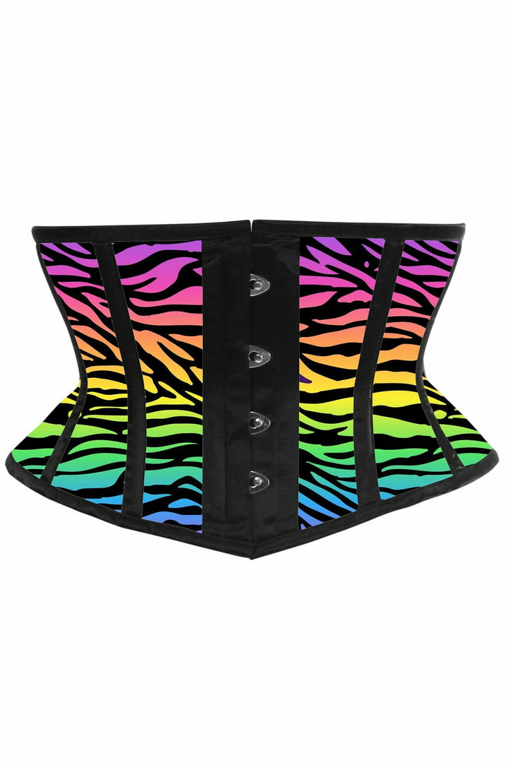 Lavish Rainbow Animal Print Satin Mini Cincher Corset-Waist Cinchers-Daisy Corsets-Rainbow-S-SEXYSHOES.COM