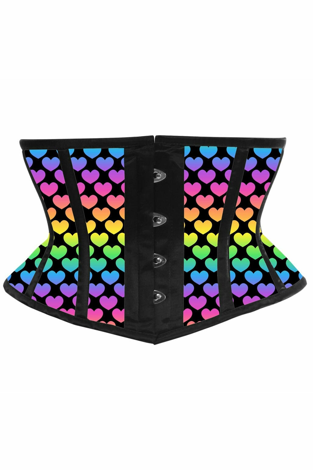 Lavish Rainbow Hearts Print Satin Mini Cincher Corset-Waist Cinchers-Daisy Corsets-Rainbow-S-SEXYSHOES.COM