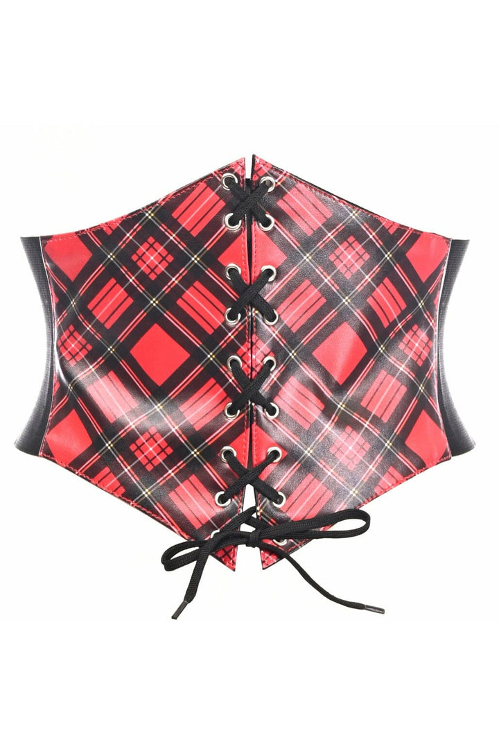 Lavish Red Plaid School Girl Lace-Up Corset Belt Cincher-Corset Belts-Daisy Corsets-Red-S-SEXYSHOES.COM