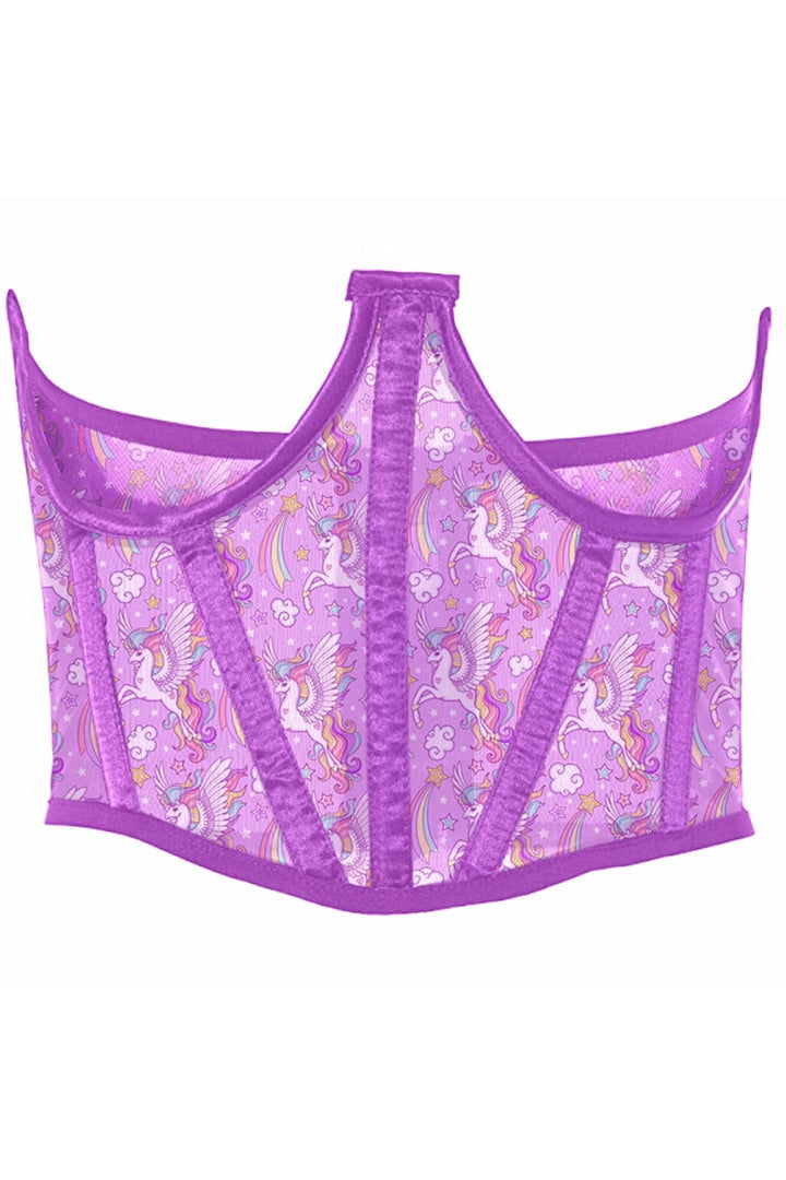 Lavish Unicorn Print Mesh Open Cup Waist Cincher-Waist Cinchers-Daisy Corsets-Purple-S-SEXYSHOES.COM