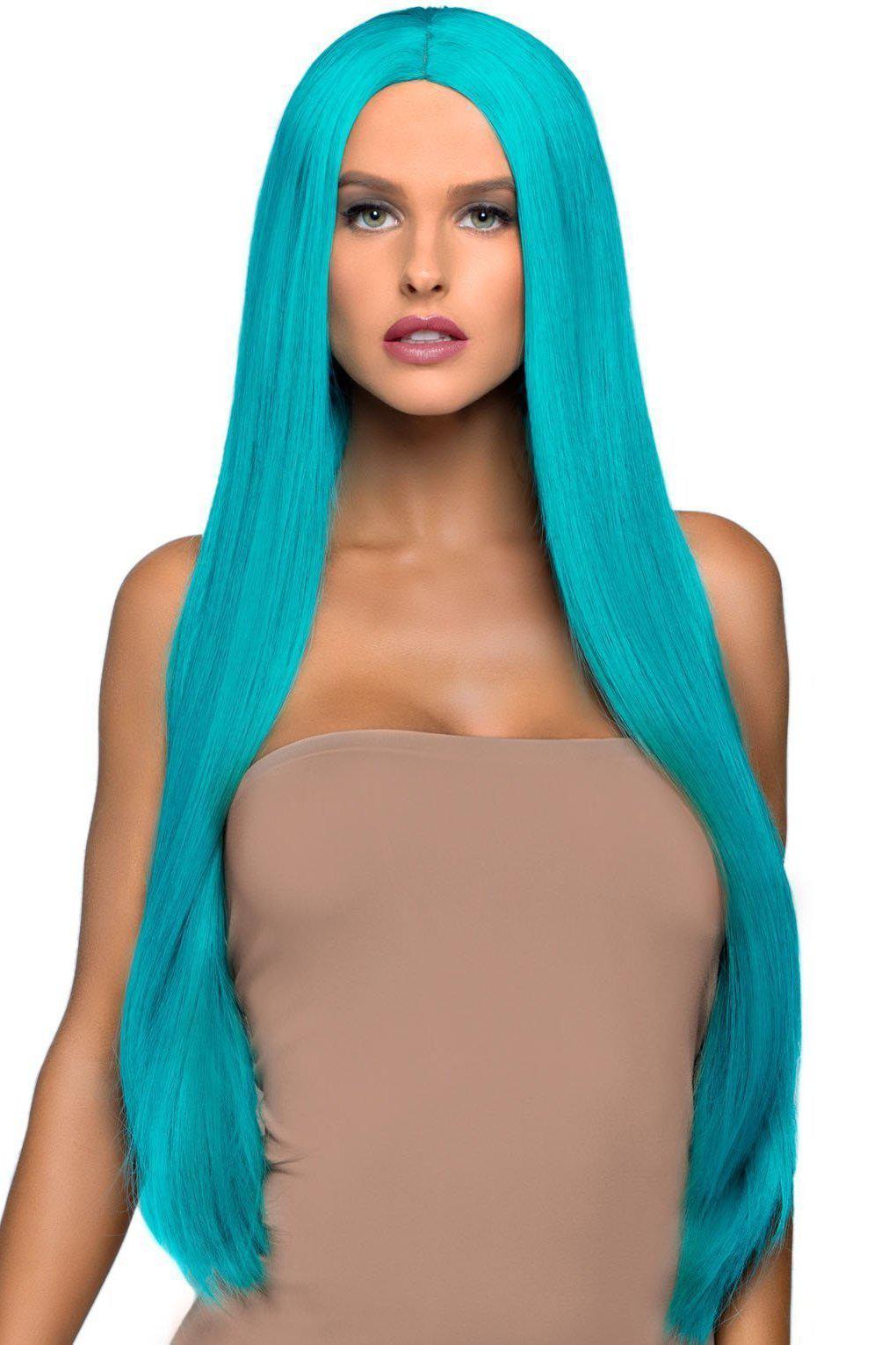 Leg Avenue Long Straight Center Part Wig in Turquoise  from SexyShoes.com