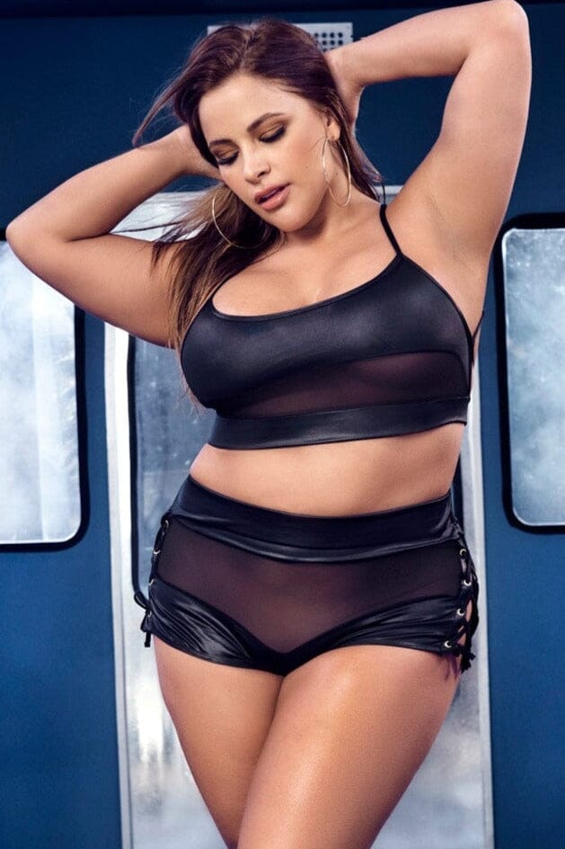 Mesh Under Breast Tank 2 Piece Set | Plus Size-Lingerie Sets-Mapale-Black-1/2XL-SEXYSHOES.COM