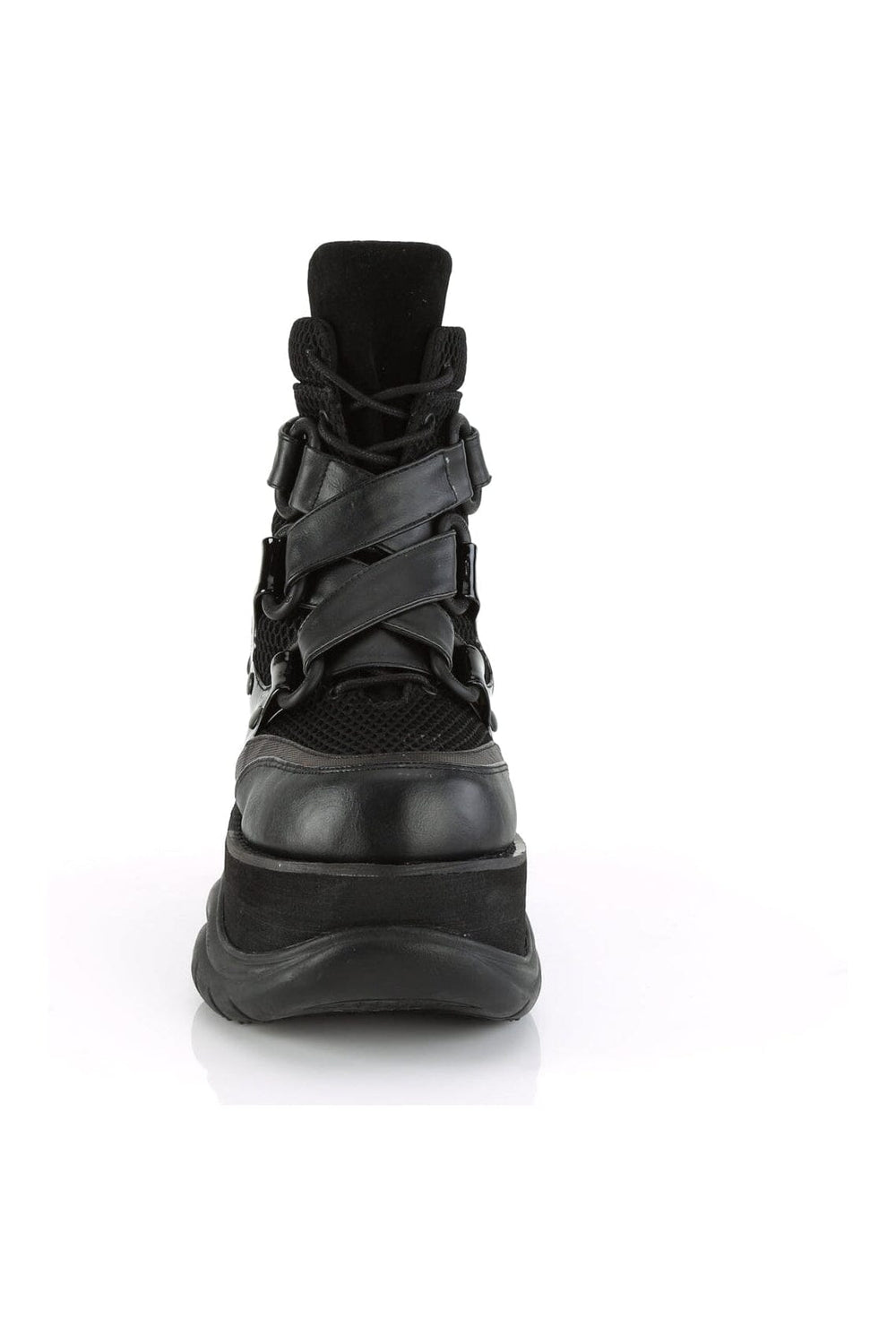 Demonia NEPTUNE-126 Black Vegan Leather Ankle Boot in Black Vegan Leather