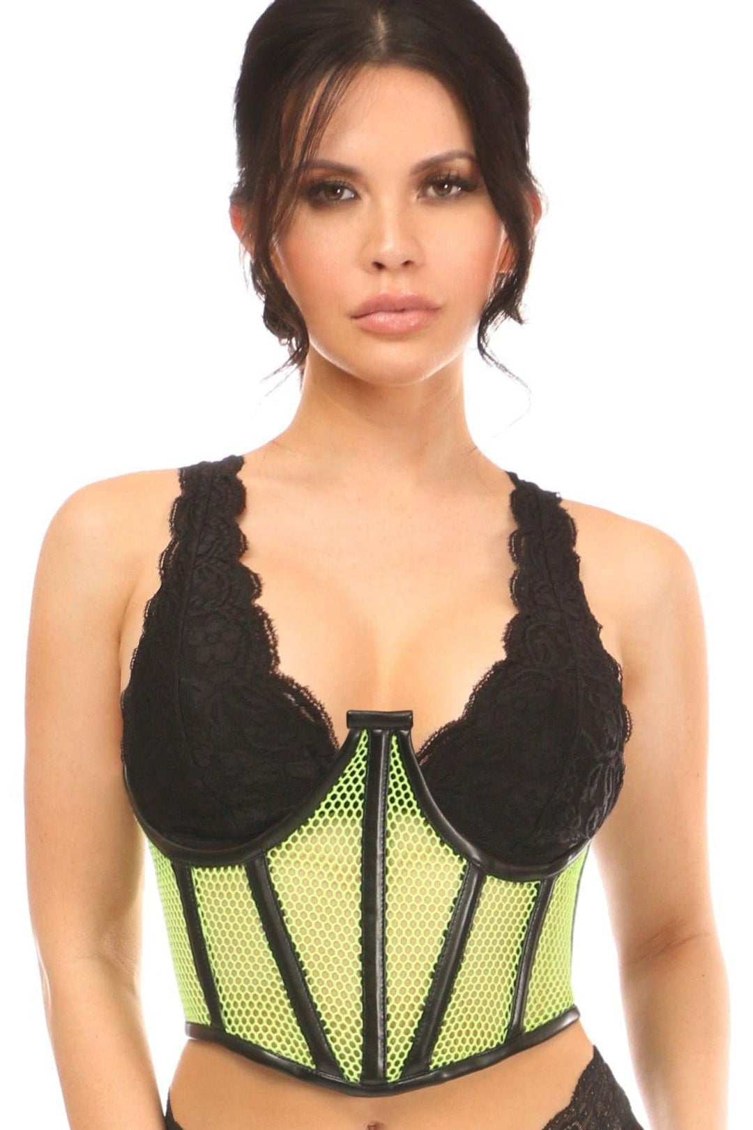 Neon Green Fishnet Underwire Open Cup Waist Cincher-Waist Cincher-Daisy Corsets-Green-2X-SEXYSHOES.COM