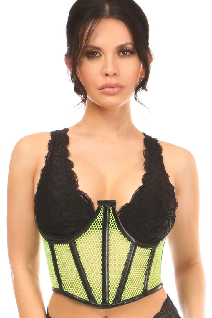 Neon Green Fishnet Underwire Open Cup Waist Cincher-Waist Cincher-Daisy Corsets-Green-2X-SEXYSHOES.COM