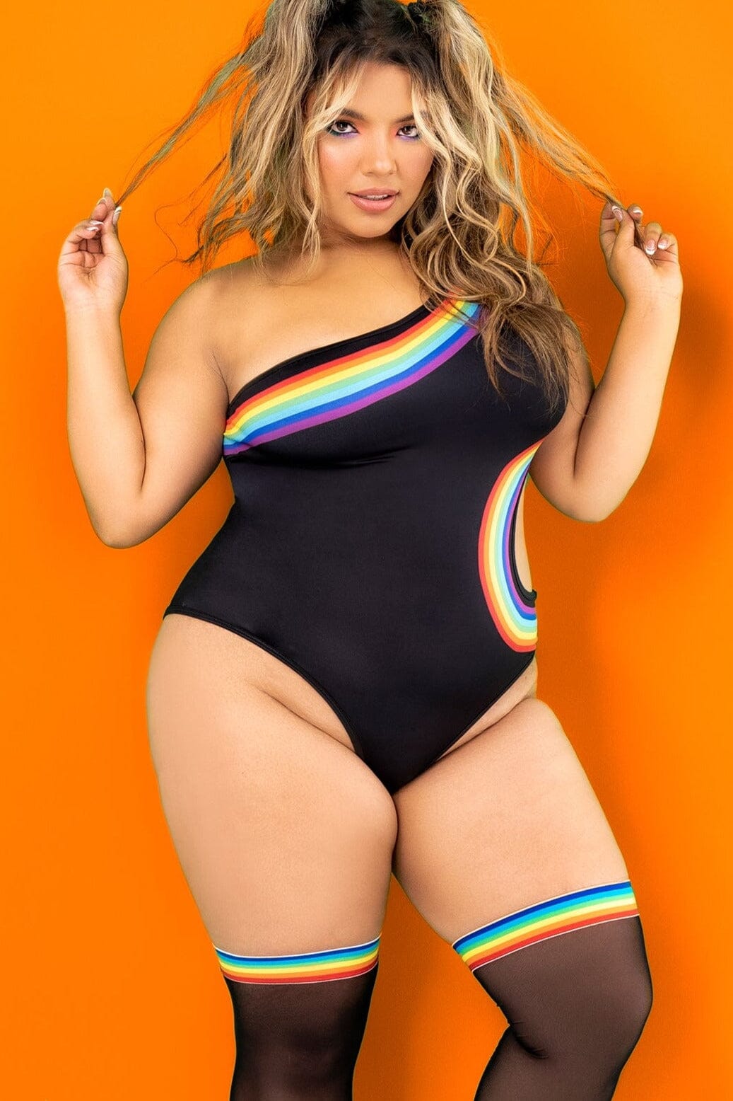 One-Shoulder Bodysuit with Side Cut-Bodysuits-SEXYSHOES.COM